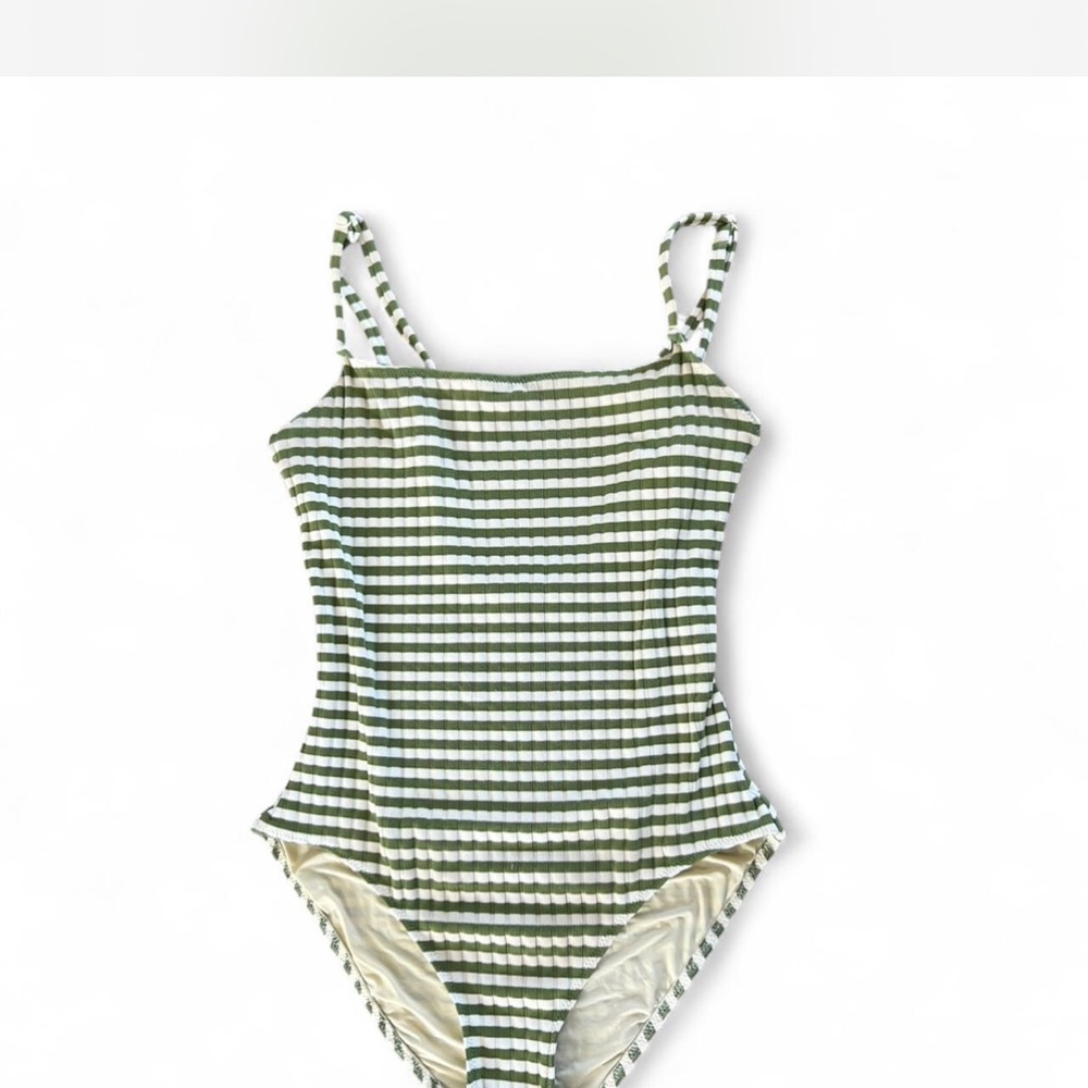 Solid & striped Striped Green & White One-Piece Swimsuit size S